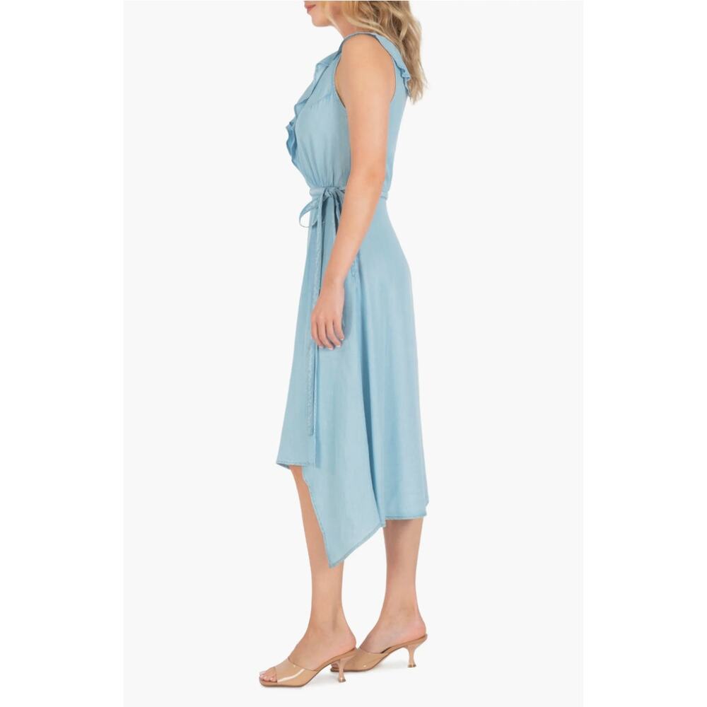 NWT KUT From The Kloth Dress Blue Chambray Ruffle Sleeveless Belt Casual Small - Picture 3 of 13